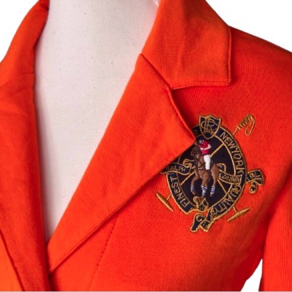 NWT Ralph Lauren Equestrian Polo Crest Blazer Orange Red Logo Jacket Horse Logo - Picture 3 of 16